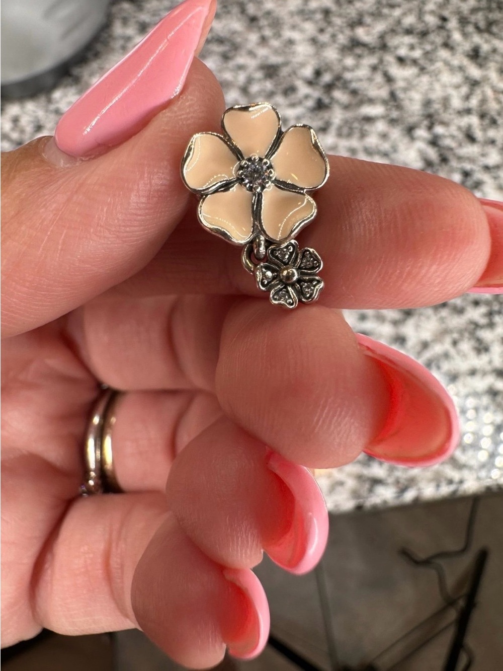 Pandora Cream Enamel Floral Drop Earring Charm